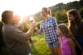 Picture of people tasting red wine in vineyard Royalty Free Stock Photo