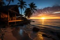 Picture-perfect Maldives beach panorama, luxury resort, sunset, and azure sea Royalty Free Stock Photo