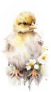 Animalistic artistry, watercolor chick art adorned with floral accents