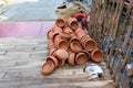 Picture of pile of round clay pot for food or earthenware