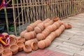 Picture of pile of round clay pot for food or earthenware