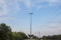 Platform shelter in a modern train station on a suburban electrified line of the commuter railway network of Belgrade, Serbia. Royalty Free Stock Photo