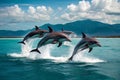 Picture of Playing Dolphins Effortlessly Jumping Out of the Water, created with Generative AI technology Royalty Free Stock Photo