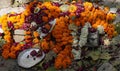 This is a picture of pollutants like decomposing flowers. A large pile of garbage, wet waste of flowers and paper plates. Bunch of Royalty Free Stock Photo