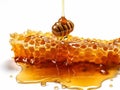 picture of pour honey on honeycomb isolated on white background generative AI Royalty Free Stock Photo