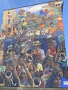 The Dalston Lane Mural, painted in 1985 by Ray Walker. This now iconic image is based on the 1983 Hackney Peace Carnival