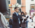 The mayor of a Catalan village in a protest