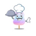 A picture of rainbow cotton candy as a Chef serving food on tray