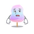 A picture of rainbow cotton candy having an afraid face