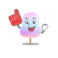 A picture of rainbow cotton candy mascot cartoon design holding a Foam finger