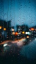 Picture Raindrops on glass window against blurred city lights background Royalty Free Stock Photo