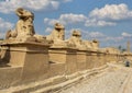 Avenue of the Sphinxes and Sety II Obelisk from the first pylon of the Karnak Temple in Luxor, Egypt. Royalty Free Stock Photo