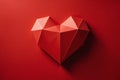 Red polygonal paper heart - Origami style