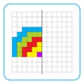 Symmetrical image reflection educational game for kids. Complete the rainbow worksheet.