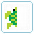 Symmetrical image reflection educational game for kids. Complete the worksheet with the picture of the green turtle. Royalty Free Stock Photo