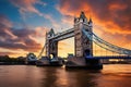 A picture of the renowned Tower Bridge in London, a symbol of the city, spanning the River Thames, Tower Bridge in London at Royalty Free Stock Photo