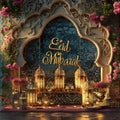 Picture a resplendent 3D Eid Mubarak ensemble