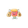 A picture of rich chinese red drum cartoon character with two money bags Royalty Free Stock Photo