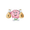 A picture of rich piggy bank cartoon character with two money bags