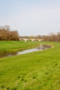 Picture of river Luppe with historic railway viaduct in Leipzig