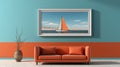 A picture of a sailboat on the ocean is hanging on the wall, AI