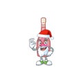 A picture of Santa pink bottle wine mascot picture style with ok finger
