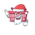 A picture of Santa shopping basket mascot picture style with ok finger