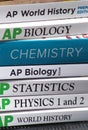 Picture of Scholar books, US education background. Advanced Placement exams and tests. US curriculum. Royalty Free Stock Photo