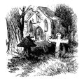 Graveyard and Church vintage illustration