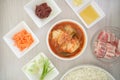 Picture of a set of ingredients for making kimchi fried rice