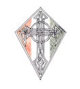 Picture of a shield depicting the Christian cross. Ornate pattern. Royalty Free Stock Photo