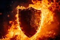 Picture of shield that is on fire. Generative AI