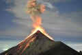 Volcano Fuego eruption with stars in Guatemala, captured from the top of the Acatenango