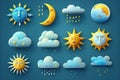 Set of weather icons. Sun, cloud, rain, moon and sun Royalty Free Stock Photo