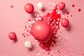 Red and White Bubbles on Pink Background