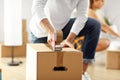 Happy adult couple moving out or in to new home Royalty Free Stock Photo