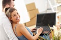 Happy adult couple moving out or in to new home Royalty Free Stock Photo