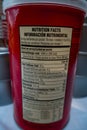 A picture showing the nutrition facts on a food can paper label