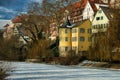 frozen river at the old town of Tuebingen