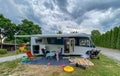 Caravan / Camper at a campside in the evening