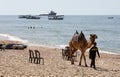 Egyptian naval vessel anchored near the maritime border between Egypt and the Hamas-run Palestinian Gaza Strip