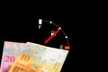 Fuel gauge, money Swiss francs and gasoline price in Switzerland Royalty Free Stock Photo