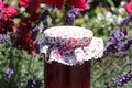 Lavender jelly in front of a lavender field Royalty Free Stock Photo