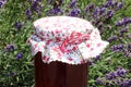 Lavender jelly in front of a lavender field Royalty Free Stock Photo