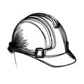 The picture shows a monochrome sketch of a safety helmet.