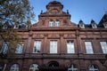 DUISBURG, GERMANY - NOVEMBER 11, 2022: Deutsche Bundespost sign on the Alte Post Duisburg, the old post office of the city, that Royalty Free Stock Photo