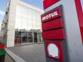 Motul logo on their retailer for Serbia. Motul is a French brand of motor oil and lubricants for automobile and motorbikes Royalty Free Stock Photo