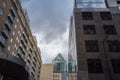 Business skyscrapers in the downtown of Montreal, Canada, taken in the center business district of the main city of Quebec Royalty Free Stock Photo