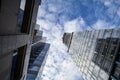 Business skyscrapers in a typical North American CBD downtown, made of high rise towers, under a blue sky. Royalty Free Stock Photo