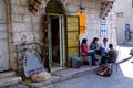 Locals having coffee outside Ice cream store Ein Kerem, Jerusalem